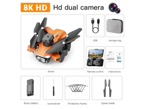 VPCOMERCIAL - Drone P11S con cámara dual de 8K Evitación de obstáculos de 360° (1 baterías - Duración de la batería: 20 min - Naranja)