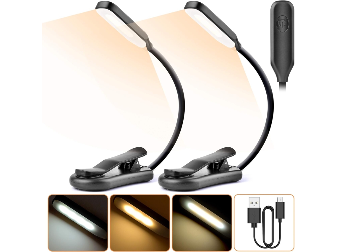 Conjunto De 2 Luminárias De Leitura, 7 Leds (branco Frio E Amarelo Quente), 3 Modos De Brilho