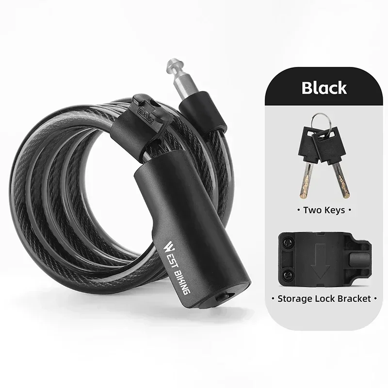 (negro) Candado De Cable Portátil Para Bicicleta Con 2 Llaves, Resistente Al Agua Y Al Polvo, Candado De Alambre