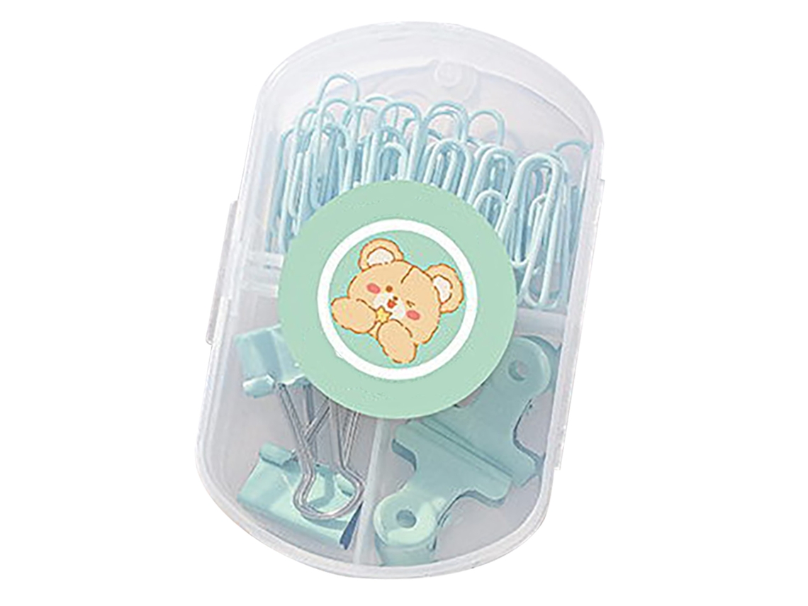 Clips De Papel Set Estuche Resistente Ligero Bonito Portátil Multiusos Para Oficina Hogar Escuela Negocios Verde