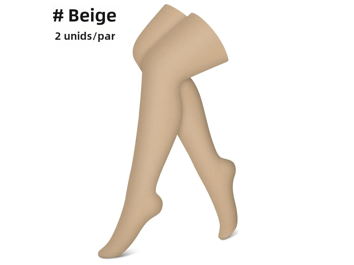 1 par de calcetines de compresión por encima de la rodilla, elásticos, hasta el muslo, ideales para correr y andar en bicicleta. Mdug (beige)