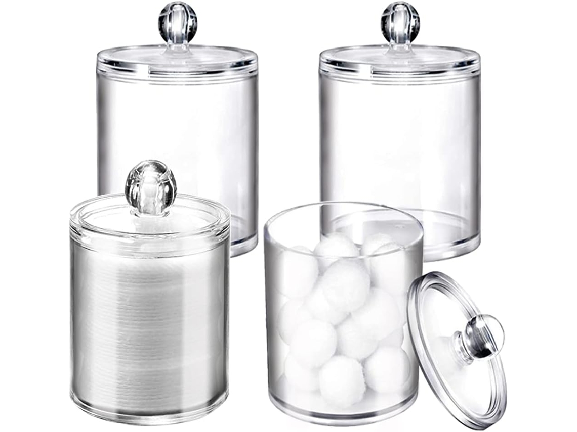 4 frascos de acrílico para hisopos, algodón e hilo dental Kofihety