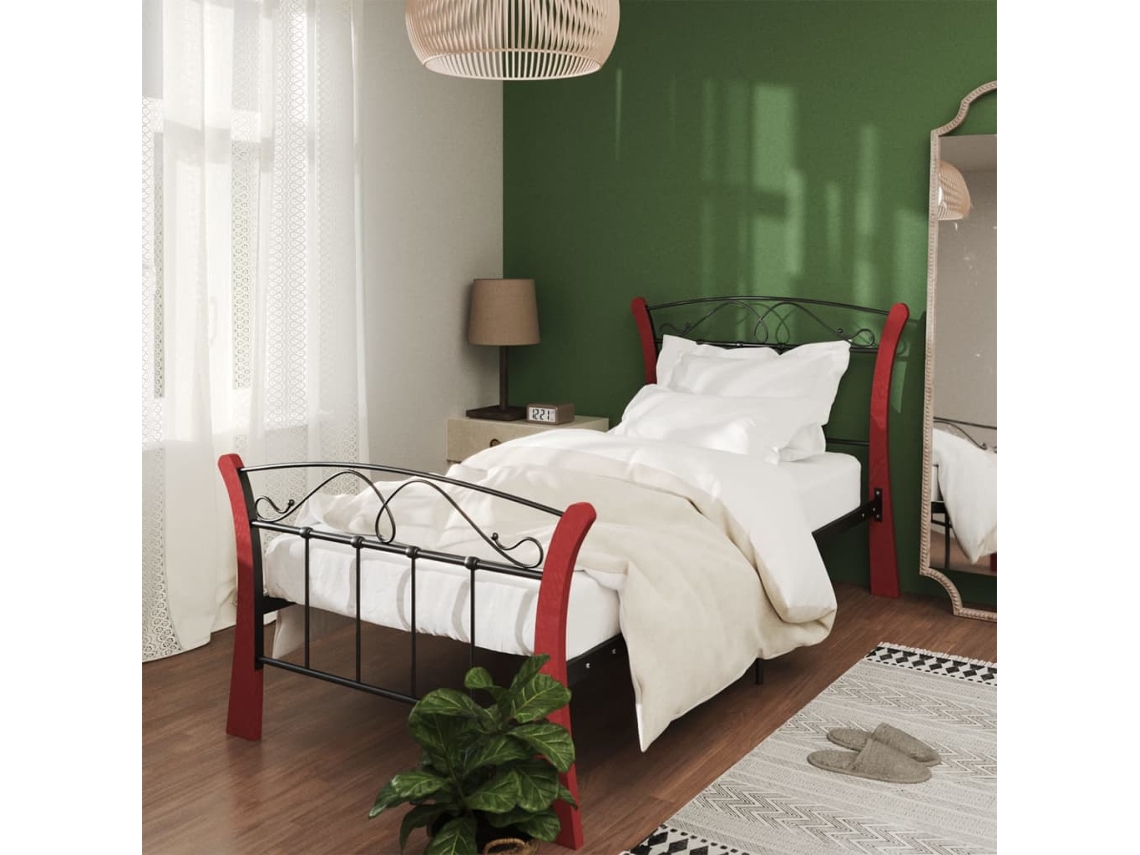 Estructura De Cama Sin Colchón Metal Negro 90x200 Cm