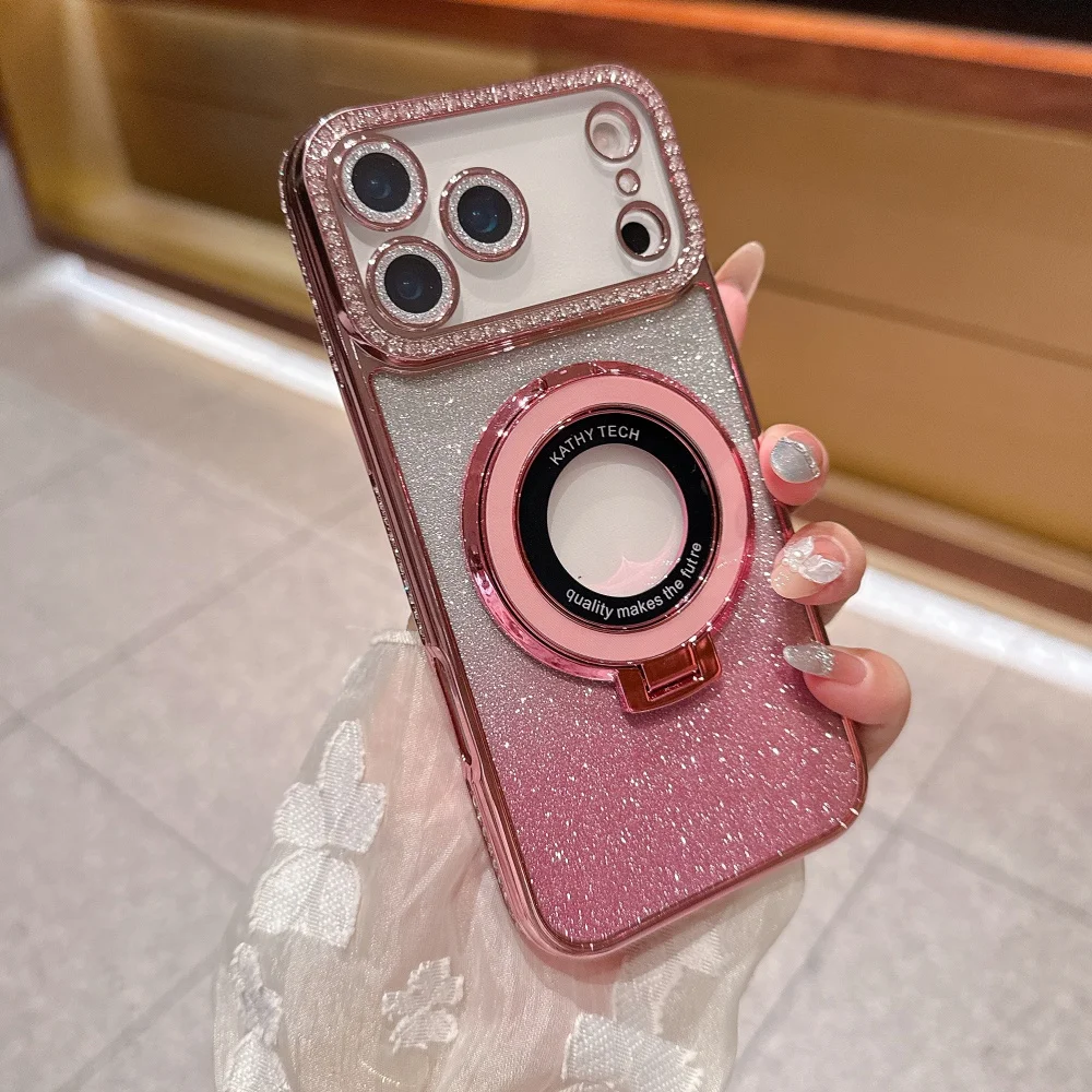 (rosa, Iphone 14) Funda Para Teléfono De Alta Calidad Con Brillantes Pedrería Y Soporte Magnético De Carga Inalámbrica.