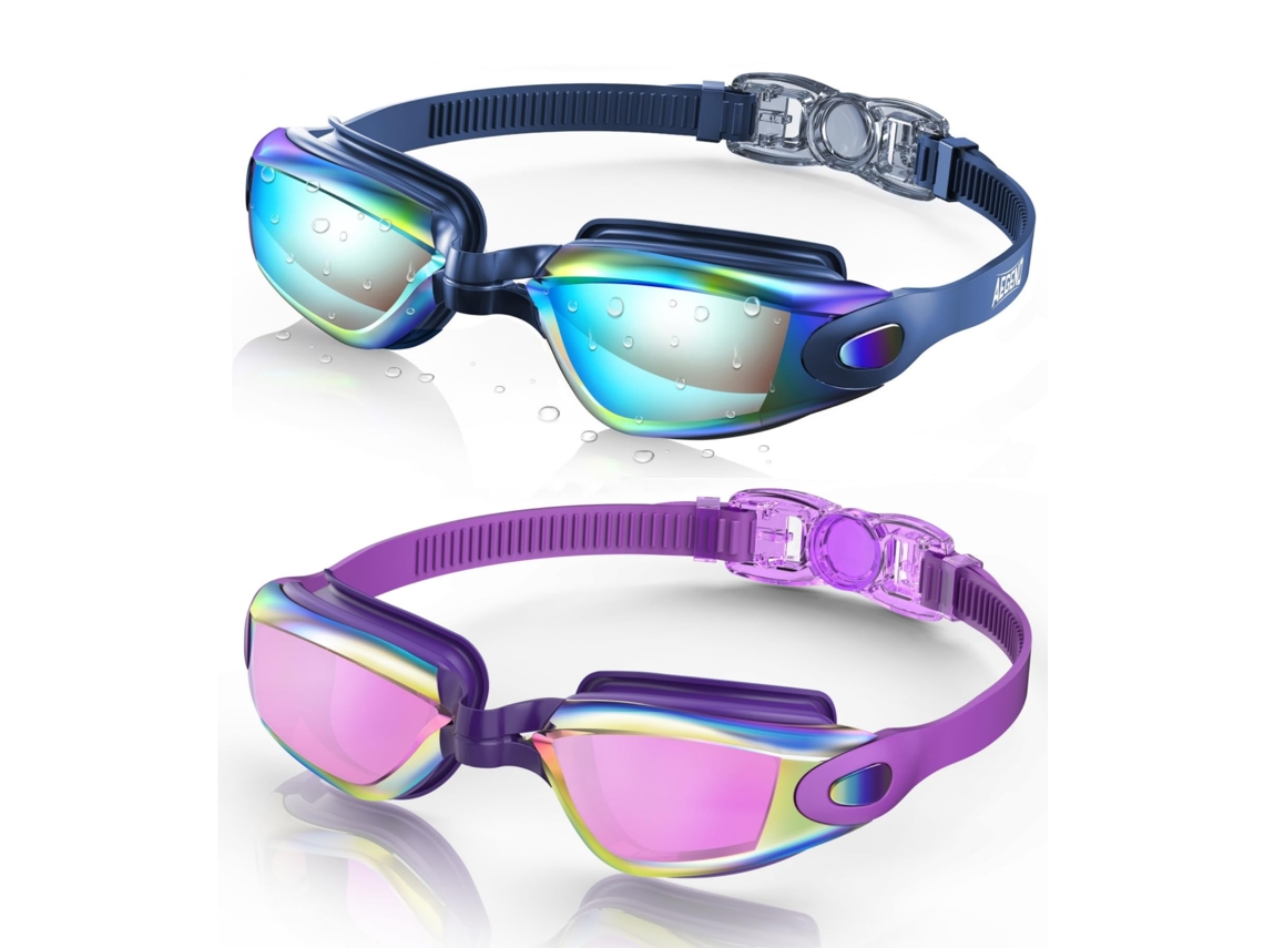 Gafas de natación, paquete de 2, gafas de natación impermeables para adultos (hombre y mujer), Jovemágua, negro y morado.