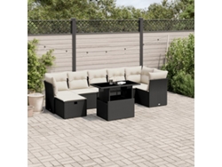 Conjunto de 8 sofás de jardín con cojines de mimbre sintético negro, Dkd Home Decor