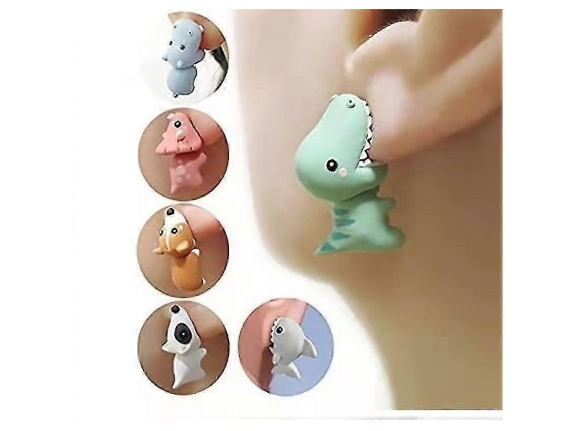 2026-aretes De Animalitos Bonitos De Arcilla 3d Dinosaurio Color Verde Rosa Blanco Azul Marrón