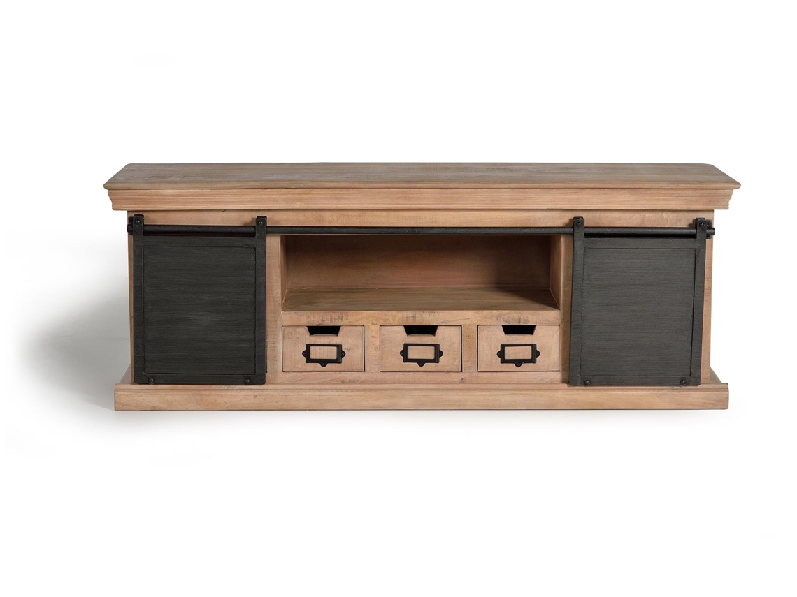 Mueble TV madera de mango y patas de metal natural y gris Multicolor.GINER Y COLOMER 55x40x150