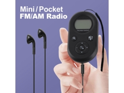 Radio de bolsillo negra 2026 con retroiluminación, pantalla LCD, recargable, 500 mAh, radio AM/FM portátil.