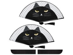 Abanico Plegable Con Forma De Gato De Dibujos Animados Para Mujer Con Bolsa De Almacenamiento, De Seda Y Bambú.