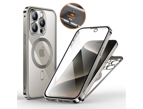 Funda iPhone con Protector de Pantalla para Iphone Series 15 Plata Iphon