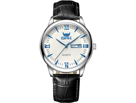 VEANXIN Relojes de pulsera impermeables de cuero para hombre con fecha de semana-plata blanca