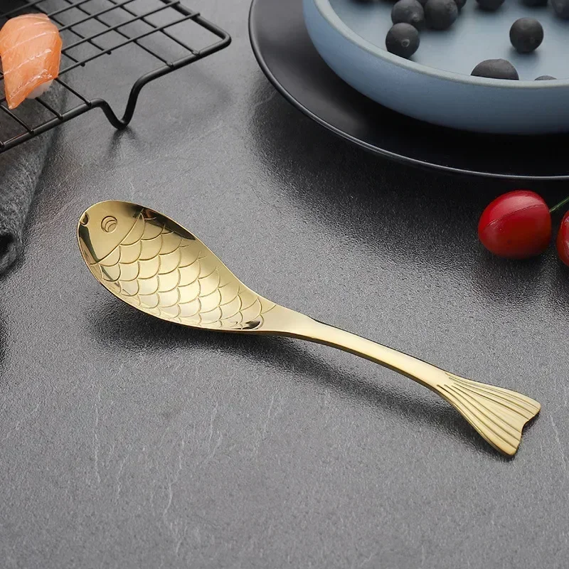 (oro, 17 Cm, 3 Piezas) Cucharas De Acero Inoxidable Con Forma De Pez, Aptas Para Uso Alimentario, Ideales Para Postres Helados.