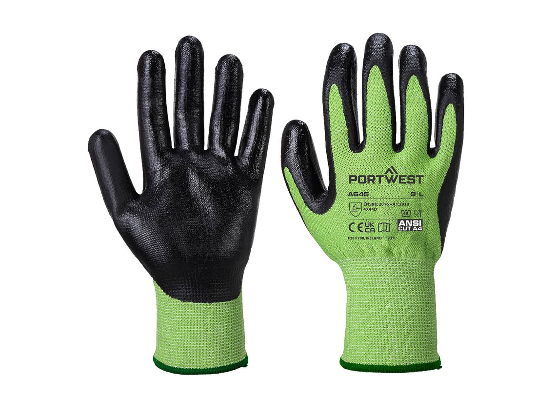 Guante de corte verde con espuma de nitrilo, alta protección y comodidad / Verde Negro / S Portwest