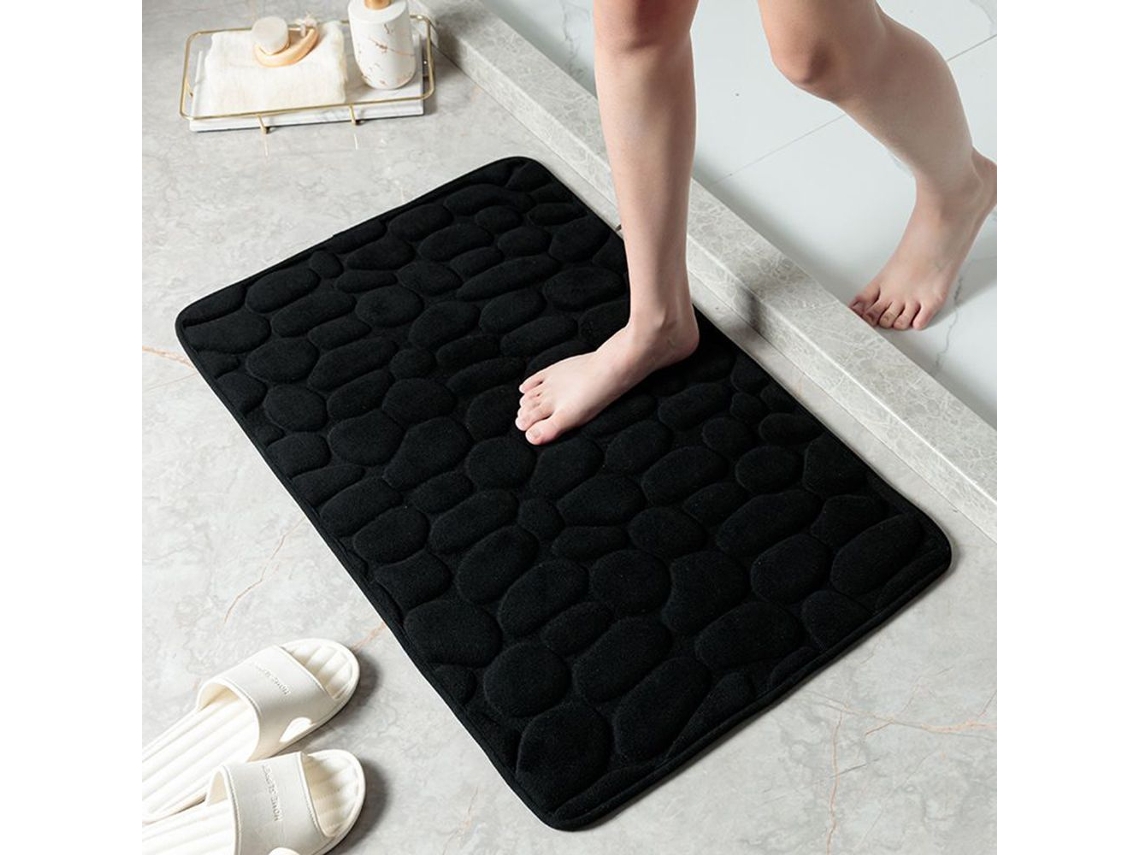 (negro) Alfombra De Baño Antideslizante, Estampado De Piedras, Tejido No Tejido, Muy Absorbente, Lavable.