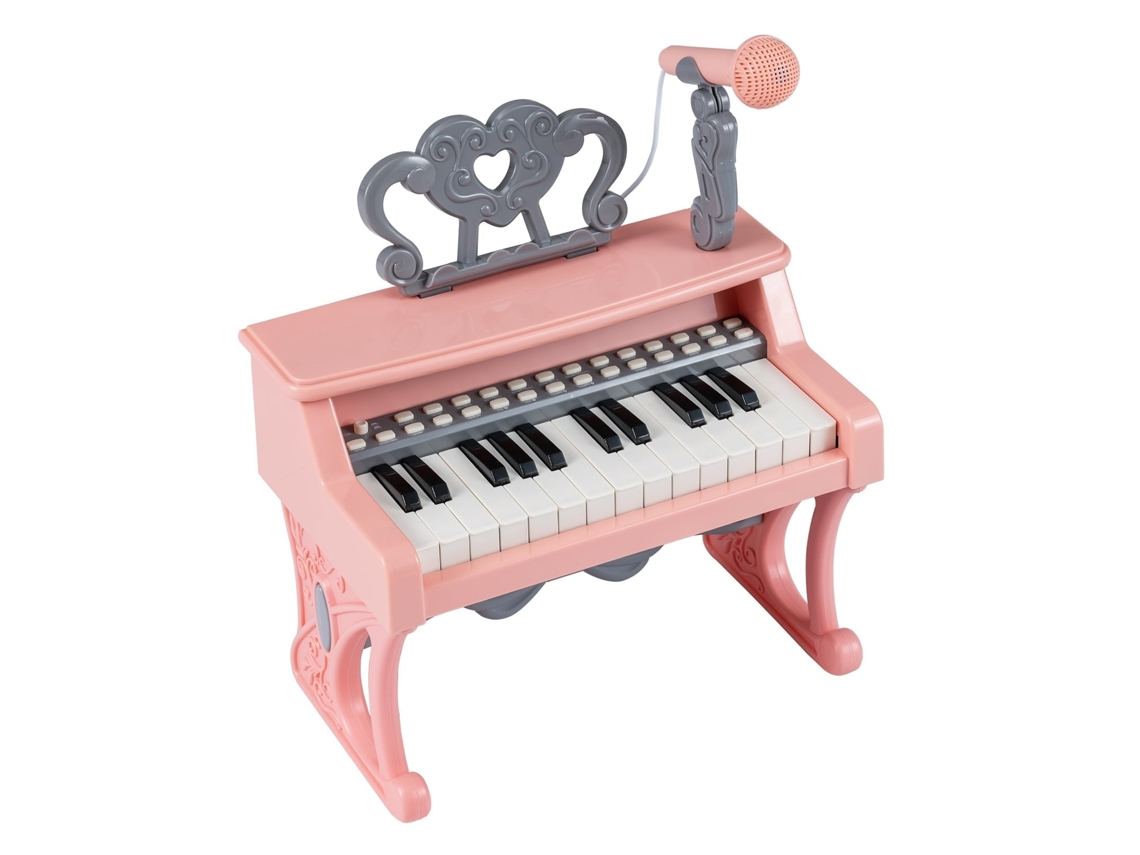 Teclado de piano infantil, 25 teclas, 6 ritmos y sonidos, micrófono y soporte, ABS, rosa, funciona con USB o pilas, NORTHIX