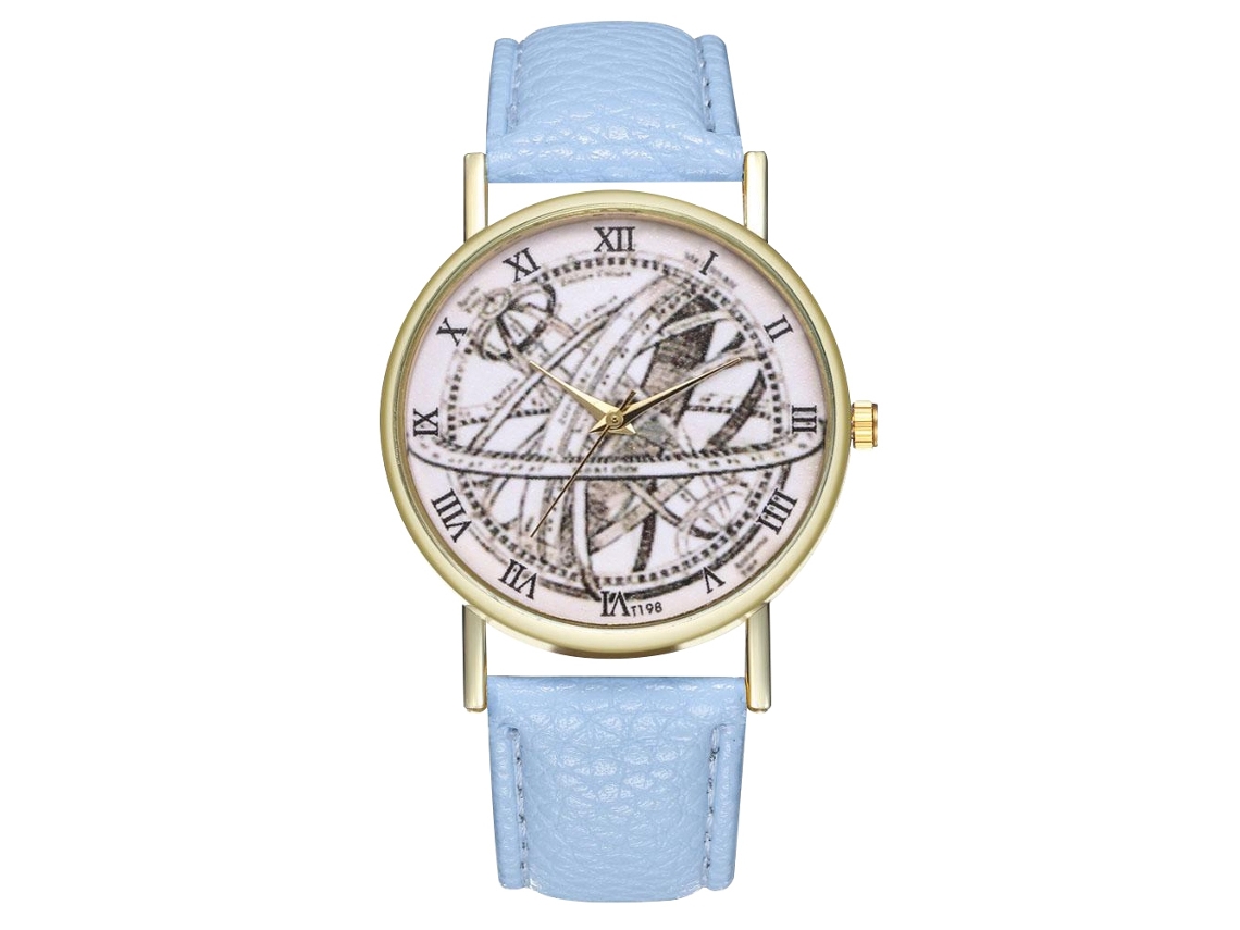 Reloj De Pulsera Unisex Con Correa De Piel Sintética Y Números Romanos Azul Claro.