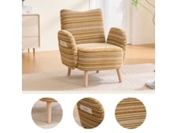 Sillón individual de 77x81 cm - Tela con estampado de círculos, bolsillo lateral, patas de madera - Amarillo mostaza