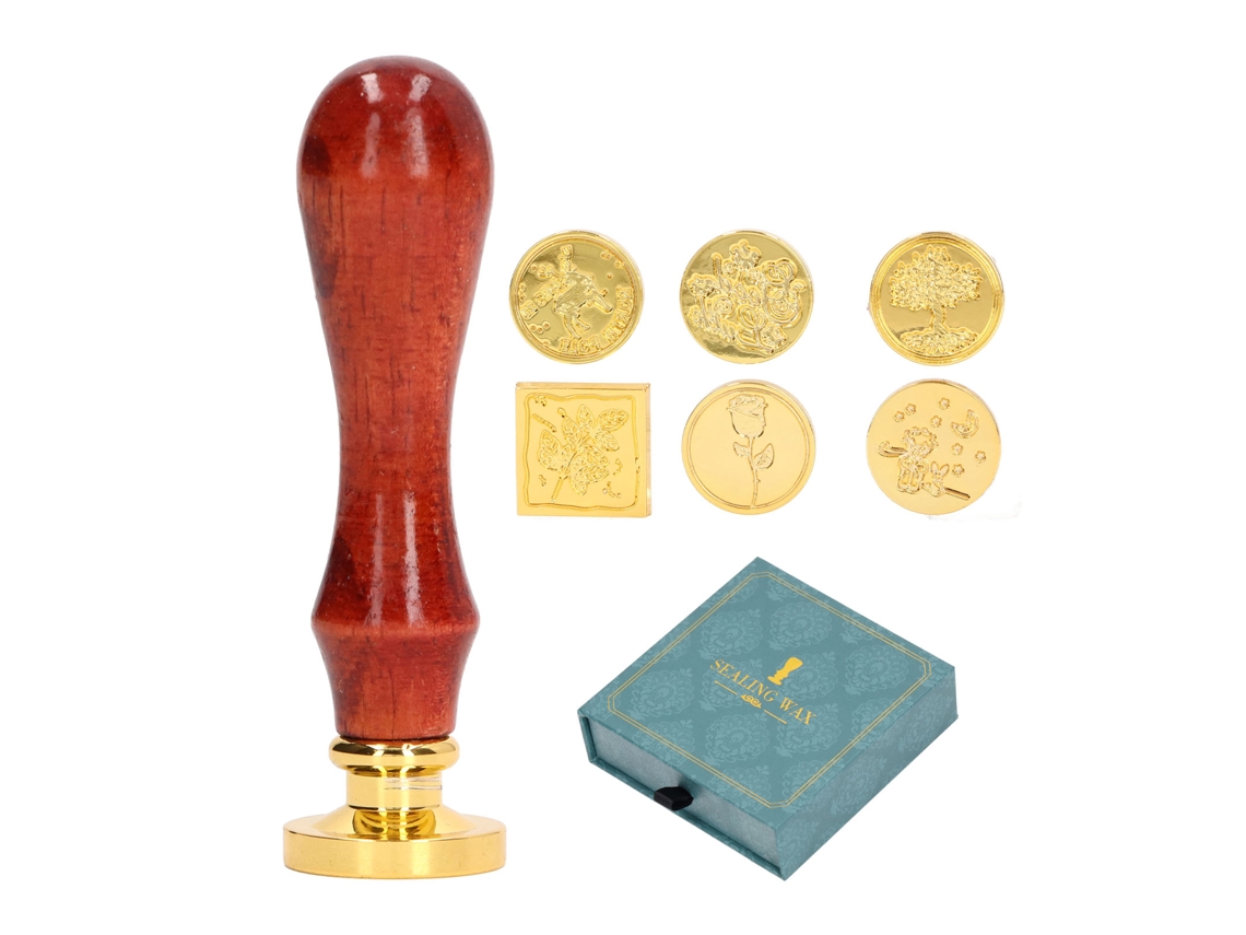 Kit de sellos de cera estilo retro europeo con 7 cabezales verdes.