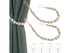 2 Atacordones Madera Cuentas Boho C  Ganchos Para Cortinas
