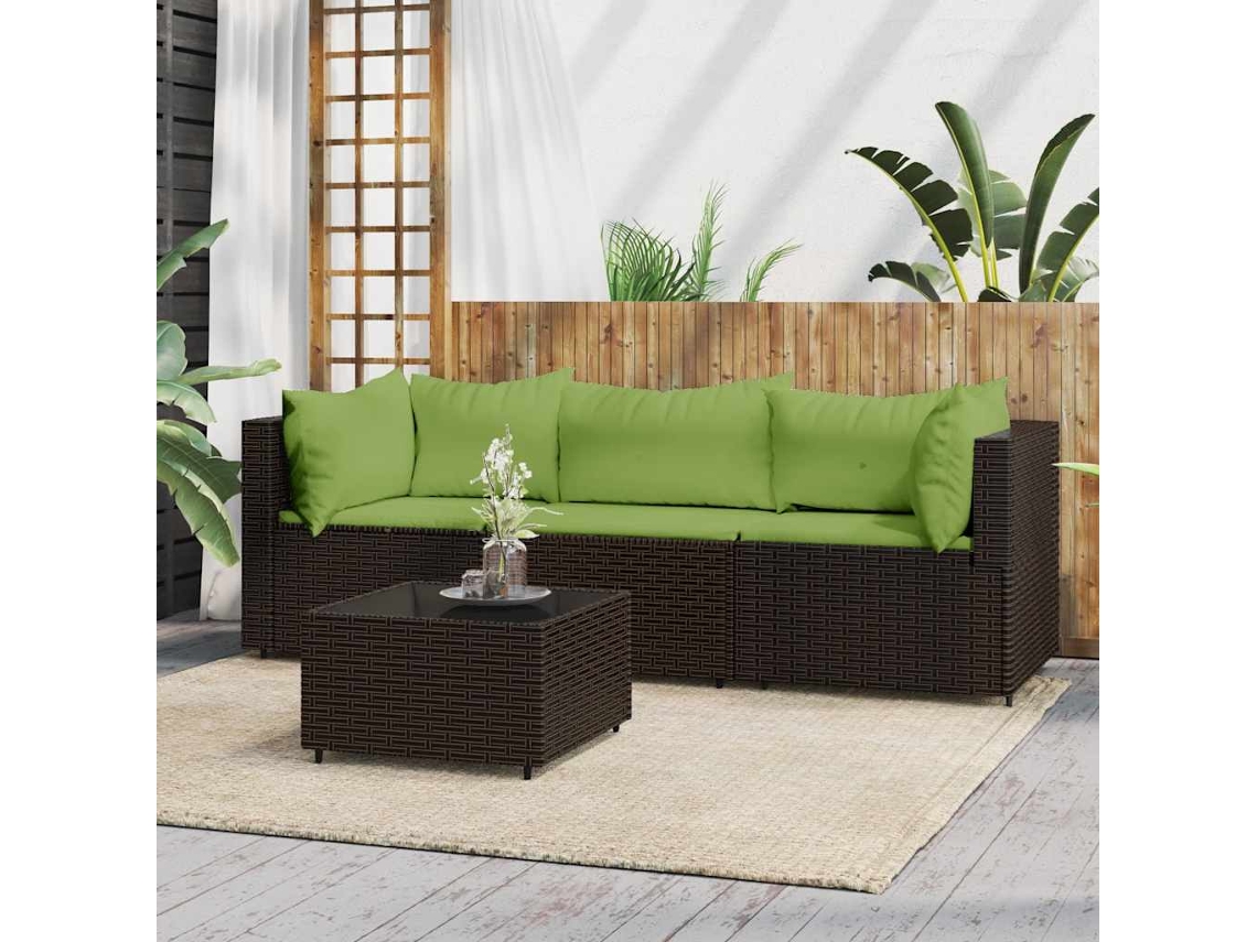 Conjunto de jardín de 4 piezas con cojines de mimbre marrón DKD Home Decor