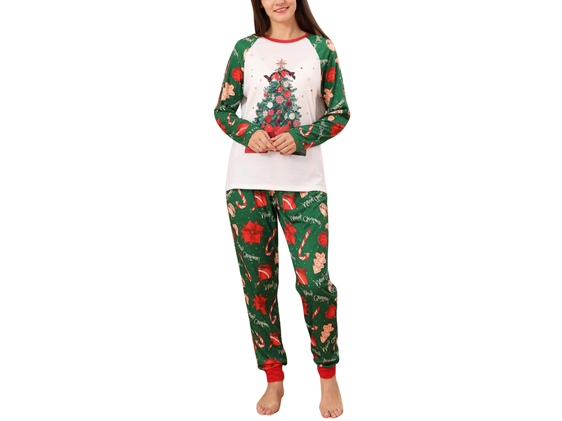 Kkpm-pijamas De Navidad Para Familia Con Estampado De Árbol De Navidad, Cuello Redondo, Mangas Largas, Talla Xl Para Mujer