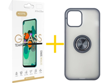 Kit Carcasa y Protector 1 X iPhone 12 Pro Max Skyhe Gel Bumper Ring Negro