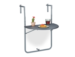 Relaxdays Mesa Colgante Balcón, Plegable, 59,5x63cm, 3 Alturas Regulables, 2 Posavasos, Mesita Barandilla Exterior, Gris