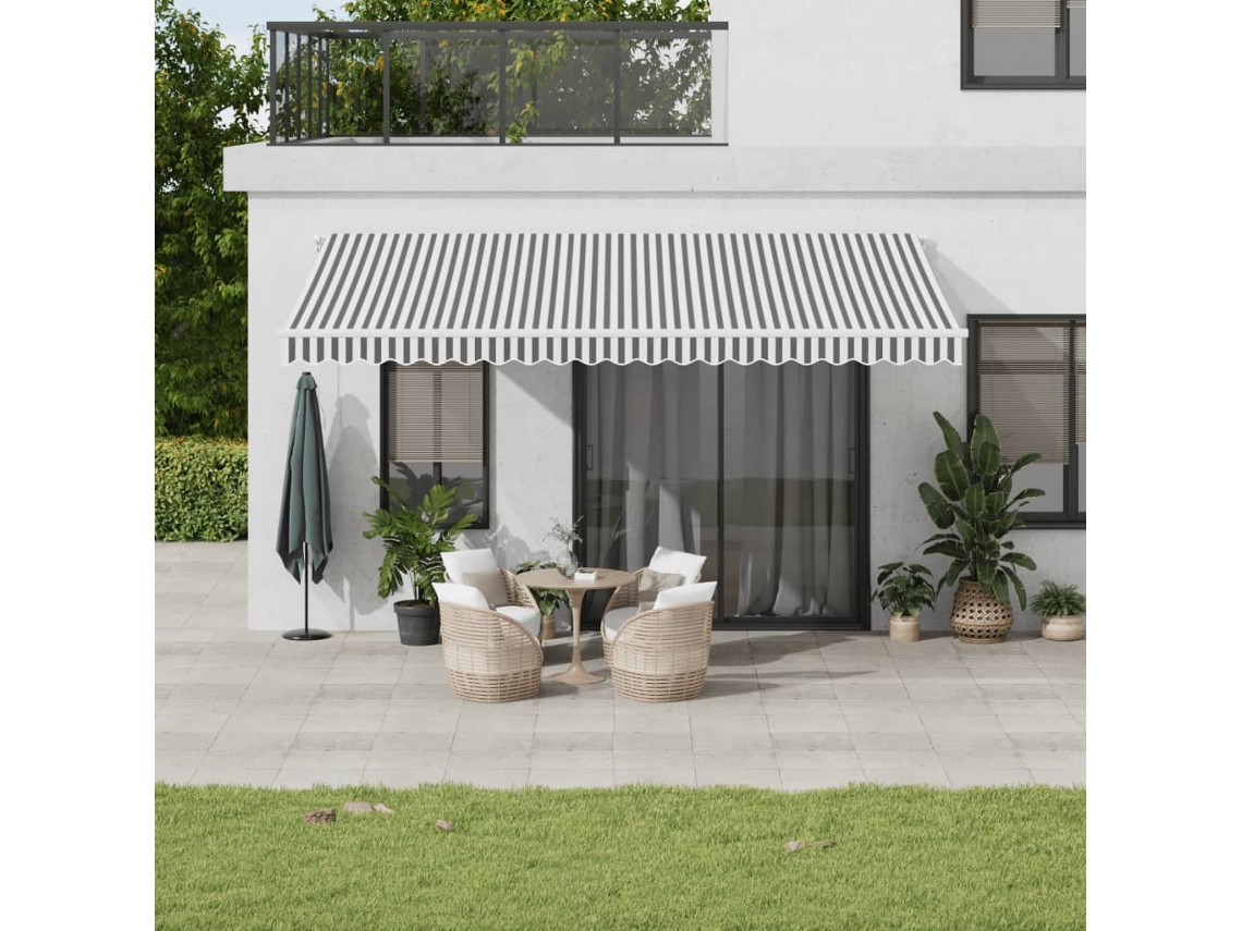 Toldo retráctil automático con LED, 500 x 300 cm, antracita/blanco, DKD Home Decor