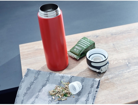 03273 taza de viaje 600 ml Negro, Rojo Acero inoxidable LEIFHEIT