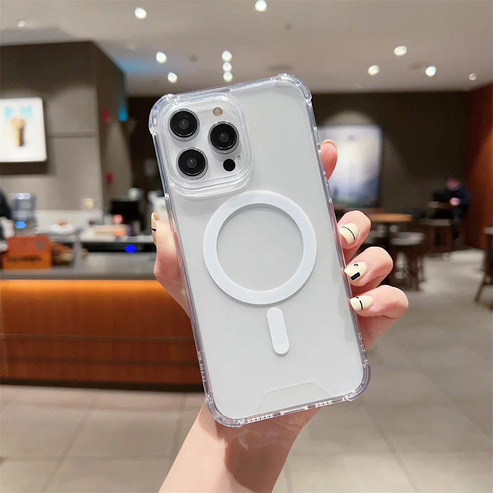 (iphone 13 Pro Max, Transparente) Funda Magsafe De Carga Inalámbrica Magnética Para Iphone Con Marco Transparente A Prueba De Golpes