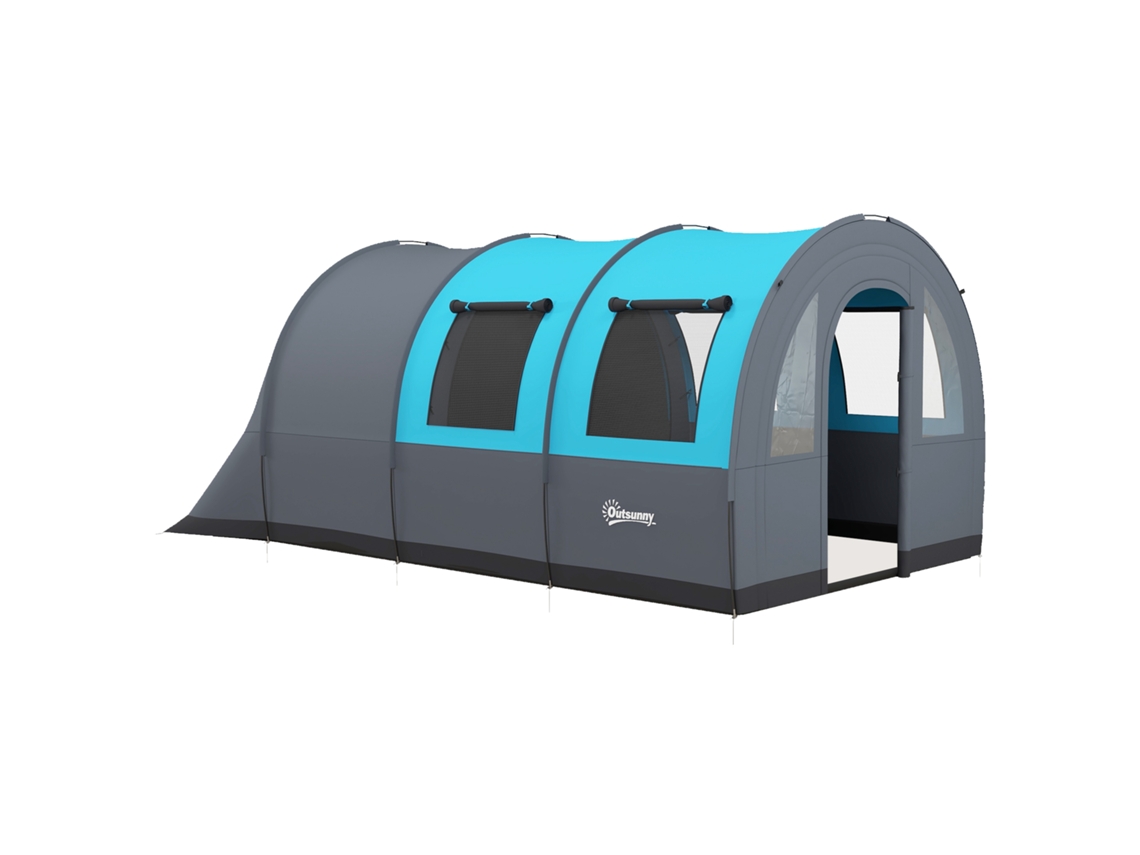 Tienda de campaña para 6 personas, tamaño familiar, zonas separadas, impermeable, gris y azul.
