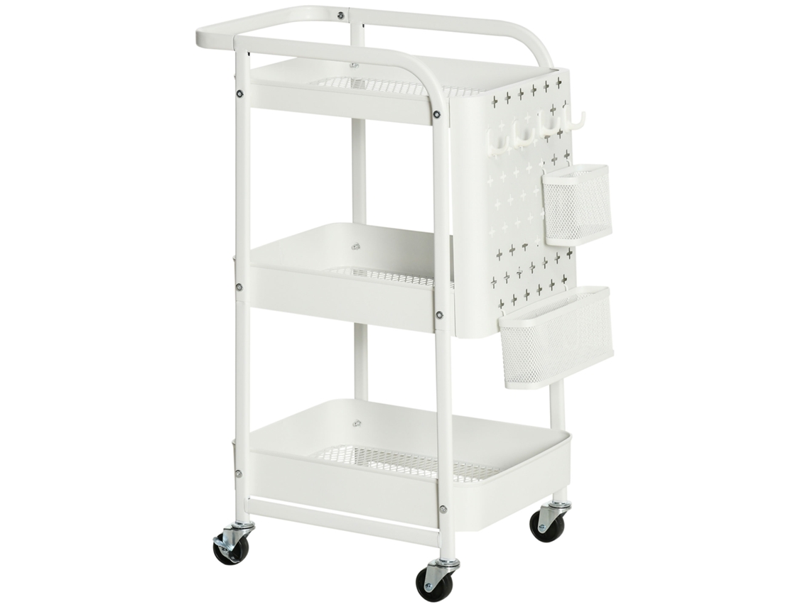 Carrito Con Ruedas Y Cajones, Estantería De Cocina De 3 Niveles Con Ruedas Para Cocina Y Oficina, Acero Blanco, 51,5 X 32 X 75,6 Cm