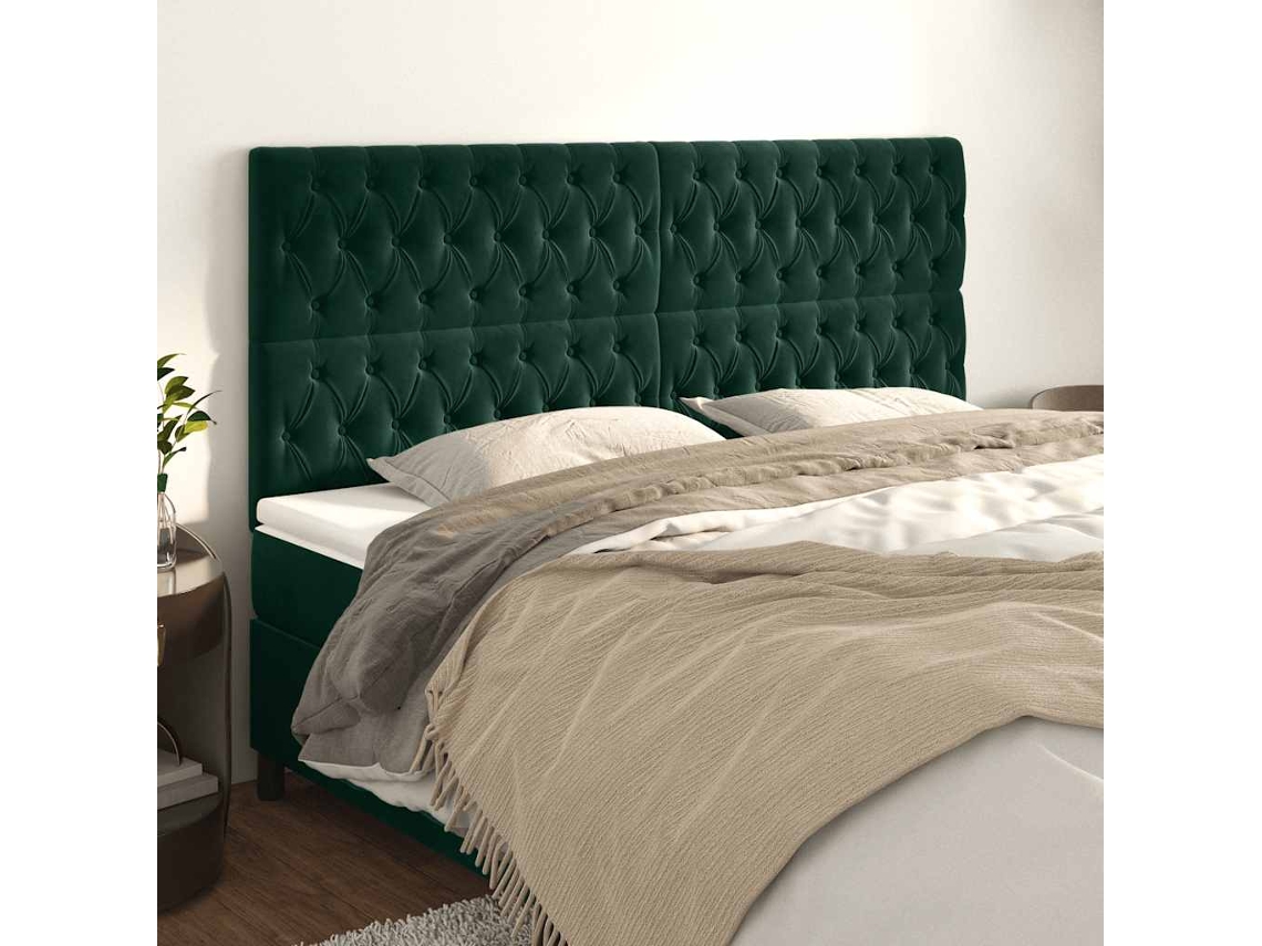 Cabecero | Panel de cama verde oscuro 180x7x118/128 cm Terciopelo