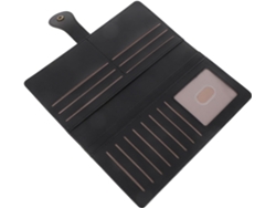 Cartera Delgada Y Larga Negra Plegable Para Mujer Con Tarjetero Y Bolsillo Integrados.