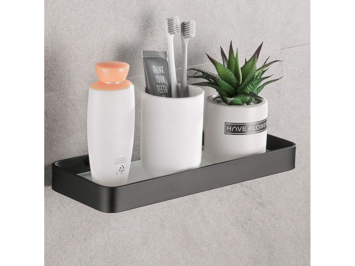 Organizador De Ducha Rectangular De Vidrio Templado, Sin Clavos, Almacenamiento Ordenado, Negro.