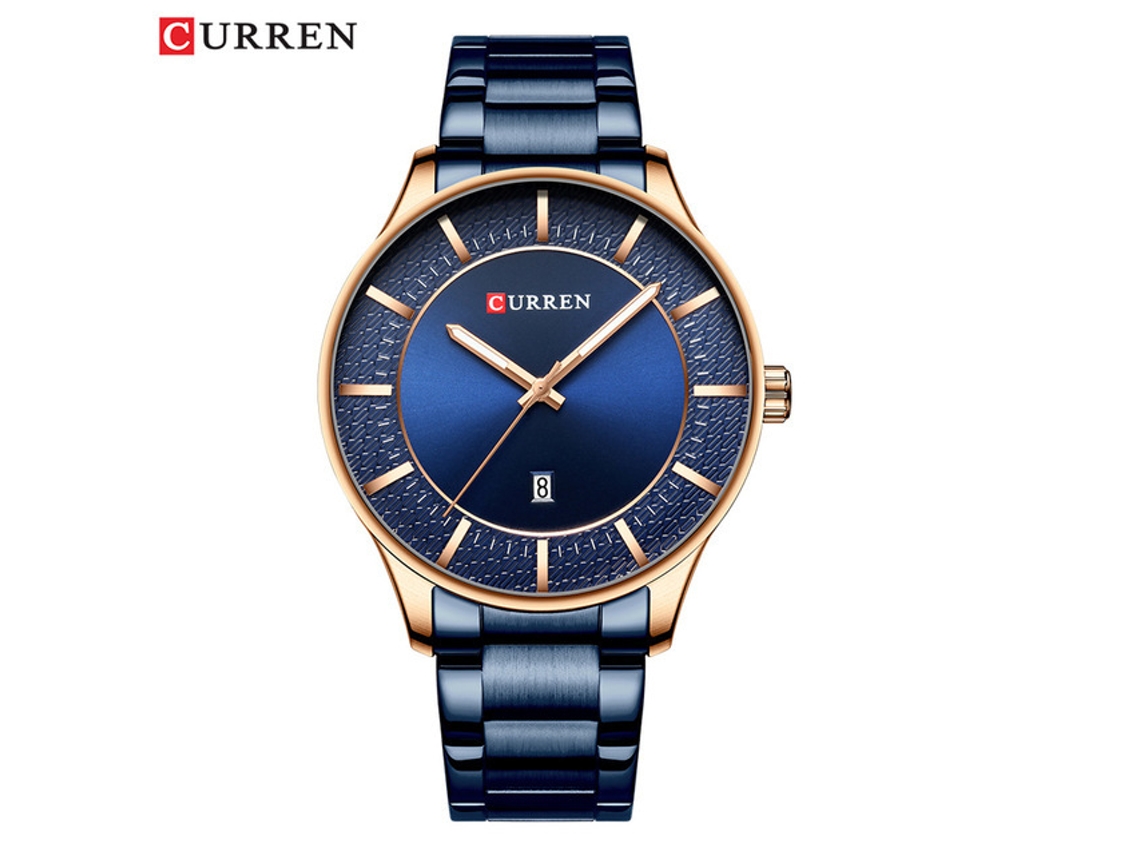 Reloj De Cinta De Acero (azul) Con Gran Esfera, Calendario, Estilo Empresarial, Resistente Al Agua, Para Hombres