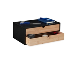 Relaxdays Organizador De Escritorio Con 2 Cajones, Bambú Veteado Y Mdf, Cajonera De Sobremesa, 14x33x21cm, Negro/natural