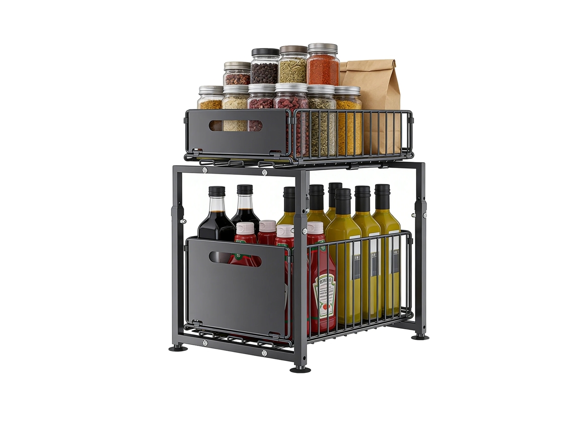 Organizador para debajo del fregadero, diseño de 2 niveles, altura ajustable, estilo B.