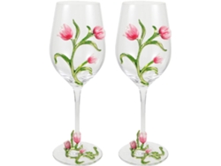 Juego de 2 copas de vino con diseño de tulipanes y base estable.
