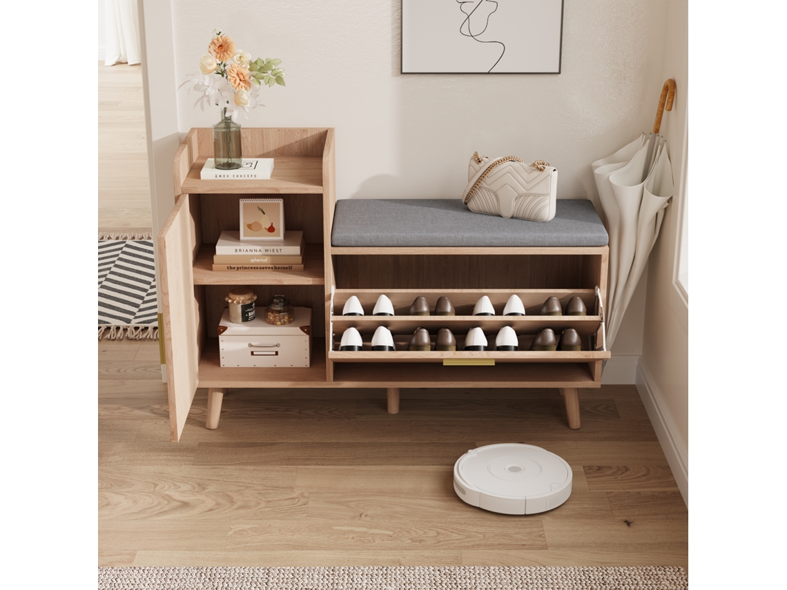 Mueble Zapatero con Banco y Almacenamiento, Asiento con Cojín, para Recibidor, Salón, Dormitorio - 100 cm