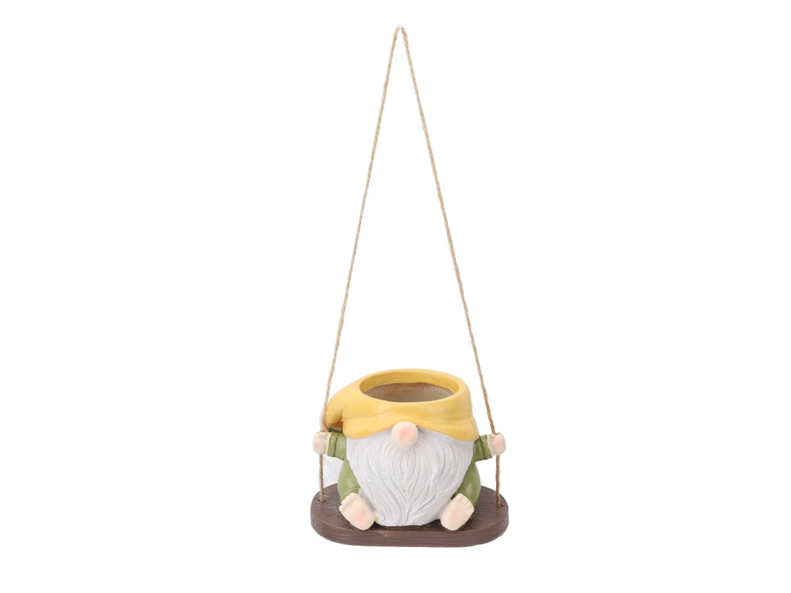 Bonita Maceta Colgante Con Forma De Gnomo Sin Rostro, De Resina, Para Uso Interior Y Exterior - Amarillo Y Verde