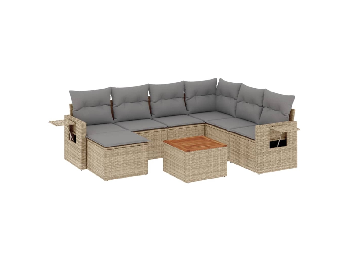 Maison Exclusive - Conjunto de sofá de jardín de 8 piezas con cojines de mimbre, color beige