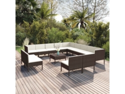 Conjunto de jardín DKD Home Decor de 14 piezas con cojines de mimbre marrón
