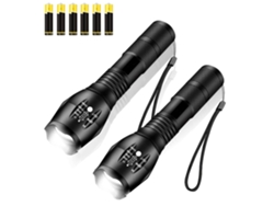 Linterna Led De 2000 Lúmenes, Linternas Con Zoom, Linterna Led Superbrillante, Paquete De 2, Negro