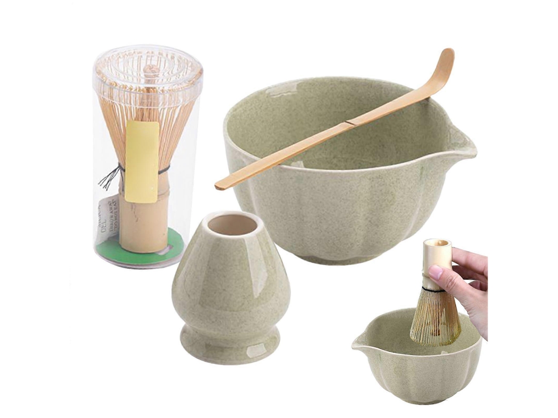 Juego tradicional de té Matcha con batidor, cuchara y cuenco para la ceremonia japonesa y para principiantes.