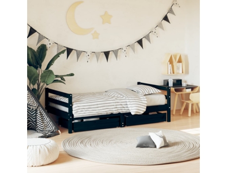 Estructura De Cama Para Niños VIDAXL Negro Madera (80x160 cm)