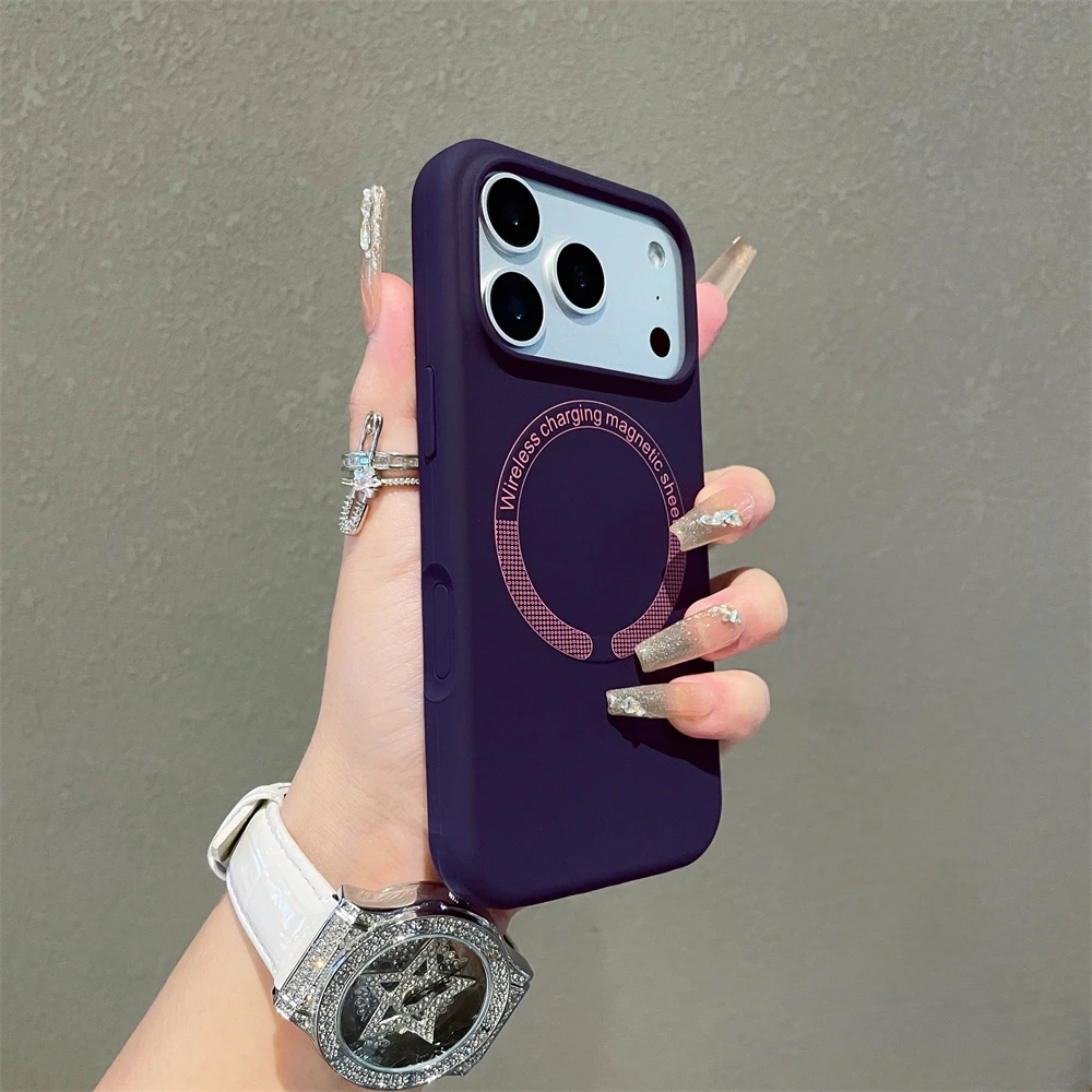 (morado Oscuro, Iphone 14 Pro) Funda Para Teléfono De Silicona Líquida Suave Con Acabado Mate, Compatible Con La Carga Inalámbrica Magnética Magsafe.