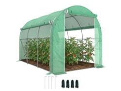 Estufa Tipo Túnel 296x196x200 Cm Estufa De Jardim Com 3 Portas E 6 Janelas Enroláveis Teto Curvo Para Cultivo Verde
