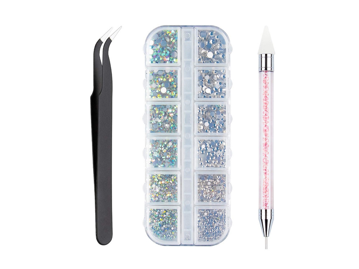 Joyería para uñas - Placa completa Ab+ + Lápiz de diamante + Pinzas